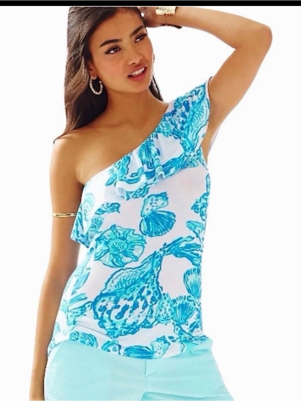 Lilly Pulitzer Women S One-Shoulder Neveah Top in Barefoot Princess Resort White